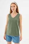 Fashion Friends Rahat Kalıp V Yaka Basic Kadın Bluz 26Y0530K1 HAKİ