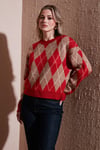 Fashion Friends Regular Fit Baklava Desenli Bisiklet Yaka Bayan Kazak 25K0081K1 KIRMIZI