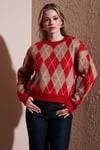 Fashion Friends Regular Fit Baklava Desenli Bisiklet Yaka Bayan Kazak 25K0081K1 KIRMIZI