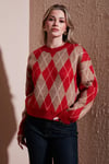 Fashion Friends Regular Fit Baklava Desenli Bisiklet Yaka Bayan Kazak 25K0081K1 KIRMIZI