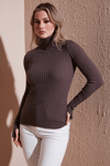 Fashion Friends Regular Fit Balıkçı Yaka Bayan Body 25K0363K1 KAHVE