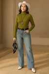 Fashion Friends Regular Fit Balıkçı Yaka Bayan Kazak 25K0780K1 YEŞİL