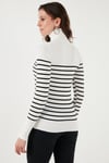 Fashion Friends Regular Fit Balıkçı Yaka Düğme Detaylı Bayan Kazak 25K0024K1 Ekru Çizgili