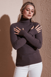 Fashion Friends Regular Fit Balıkçı Yaka Bayan Body 25K0363K1 KAHVE