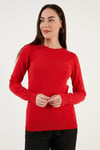 Fashion Friends Regular Fit Bisiklet Yaka Bayan Kazak 25K0777K1 KIRMIZI