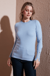 Fashion Friends Regular Fit Bisiklet Yaka Düğme Detaylı Bayan Kazak 25K0023K1 MAVİ