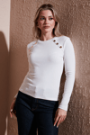 Fashion Friends Regular Fit Bisiklet Yaka Düğme Detaylı Bayan Bluz 25K0252K1 EKRU