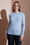 Fashion Friends Regular Fit Bisiklet Yaka Düğme Detaylı Bayan Kazak 25K0023K1 MAVİ