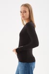 Fashion Friends Regular Fit Bisiklet Yaka Düğme Detaylı Kadın Kazak 25K0023K1 SİYAH