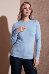 Fashion Friends Regular Fit Bisiklet Yaka Düğme Detaylı Bayan Kazak 25K0023K1 MAVİ