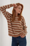 Fashion Friends Regular Fit Bisiklet Yaka Çizgili Triko Bayan Kazak 24K0477K1 CAMEL