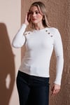 Fashion Friends Regular Fit Bisiklet Yaka Düğme Detaylı Bayan Bluz 25K0252K1 EKRU
