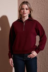 Fashion Friends Regular Fit Dik Yaka Yarım Fermuarlı Bayan Sweat 25K0166K1 BORDO