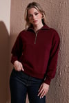 Fashion Friends Regular Fit Dik Yaka Yarım Fermuarlı Bayan Sweat 25K0166K1 BORDO