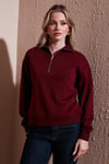 Fashion Friends Regular Fit Dik Yaka Yarım Fermuarlı Bayan Sweat 25K0166K1 BORDO