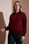 Fashion Friends Regular Fit Dik Yaka Yarım Fermuarlı Bayan Sweat 25K0166K1 BORDO