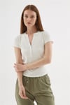 Fashion Friends Regular Fit Düğme Detaylı V Yaka Kadın Bluz 26Y0494K1 EKRU