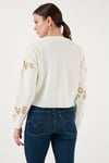 Fashion Friends Regular Fit Sıfır Yaka Simli Kadın Kazak 24K0261K1 EKRU