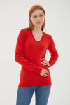 Fashion Friends Regular Fit V Yaka Bayan Kazak 25K0778K1 KIRMIZI