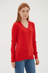 Fashion Friends Regular Fit V Yaka Bayan Kazak 25K0778K1 KIRMIZI