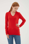 Fashion Friends Regular Fit V Yaka Bayan Kazak 25K0778K1 KIRMIZI