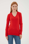 Fashion Friends Regular Fit V Yaka Bayan Kazak 25K0778K1 KIRMIZI