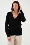 Fashion Friends Regular Fit V Yaka Düğmeli Bayan Hırka 25K0781K1 SİYAH
