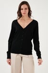 Fashion Friends Regular Fit V Yaka Düğmeli Bayan Hırka 25K0781K1 SİYAH