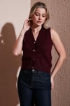 Fashion Friends Regular Fit V Yaka Triko Bayan Yelek 25K0148K1 BORDO