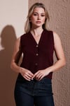 Fashion Friends Regular Fit V Yaka Triko Bayan Yelek 25K0148K1 BORDO
