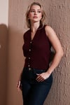Fashion Friends Regular Fit V Yaka Triko Bayan Yelek 25K0148K1 BORDO