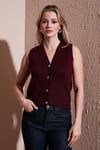 Fashion Friends Regular Fit V Yaka Triko Bayan Yelek 25K0148K1 BORDO