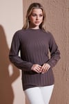 Fashion Friends Regular Fit Yarım Balıkçı Yaka Bayan Bluz 25K0361K1 KAHVE