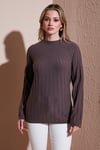 Fashion Friends Regular Fit Yarım Balıkçı Yaka Bayan Bluz 25K0361K1 KAHVE