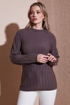 Fashion Friends Regular Fit Yarım Balıkçı Yaka Bayan Bluz 25K0361K1 KAHVE