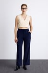 Fashion Friends Regular Fit Yüksel Bel Geniş Paça Bayan Pantolon 25K0393K1 LACİVERT