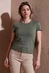 Fashion Friends Slim Fit Bisiklet Yaka Fitlli Crop Bayan T Shirt 25Y0444K1 HAKİ