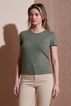 Fashion Friends Slim Fit Bisiklet Yaka Fitlli Crop Bayan T Shirt 25Y0444K1 HAKİ