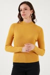 Fashion Friends Slim Fit Dik Yaka Fitilli Bayan Kazak 24K0112K1 HARDAL