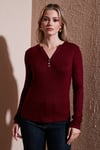 Fashion Friends Slim Fit Düğme Detaylı V Yaka Bayan T Shirt 25K0136K1 BORDO