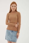 Fashion Friends Slim Fit Yarım Balıkçı Yaka Fitilli Triko Bayan Kazak 24K0396K1 CAMEL