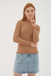 Fashion Friends Slim Fit Yarım Balıkçı Yaka Fitilli Triko Bayan Kazak 24K0396K1 CAMEL
