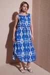 Fashion Friends Standart Fit Bisiklet Yaka Bağlamalı Desenli Midi Bayan Elbise 25Y0154K1 SAKS