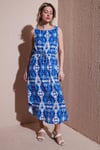 Fashion Friends Standart Fit Bisiklet Yaka Bağlamalı Desenli Midi Bayan Elbise 25Y0154K1 SAKS