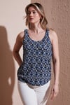 Fashion Friends Standart Fit V Yaka Büzgülü Kalın Askılı Desenli Bayan Bluz 25Y0289K1 MAVİ
