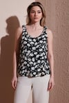 Fashion Friends Standart Fit V Yaka Büzgülü Kalın Askılı Desenli Bayan Bluz 25Y0289K1 SİYAH