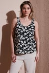Fashion Friends Standart Fit V Yaka Büzgülü Kalın Askılı Desenli Bayan Bluz 25Y0289K1 SİYAH