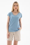 Fashion Friends Standart Fit Yuvarlak Yaka Simli Bayan Bluz 25Y0202K1 MAVİ
