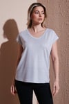Fashion Friends Standart Fit Yuvarlak Yaka Simli Bayan Bluz 25Y0202K1 GÜMÜŞ