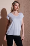 Fashion Friends Standart Fit Yuvarlak Yaka Simli Bayan Bluz 25Y0202K1 GÜMÜŞ
